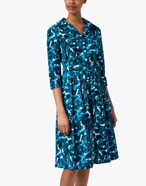 Front image - Samantha Sung - Audrey Aqua and White Printed Stretch Cotton Dress