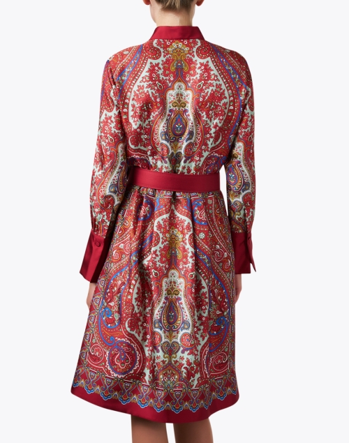 Back image - Rani Arabella - Red Paisley Print Silk Shirt Dress