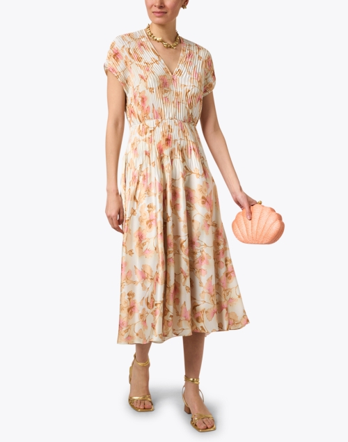 Soleil Peach and Pink Floral Pleated Dress