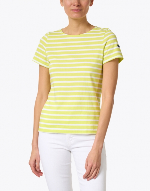 Front image - Saint James - Etrille Lime and White Striped Cotton Top