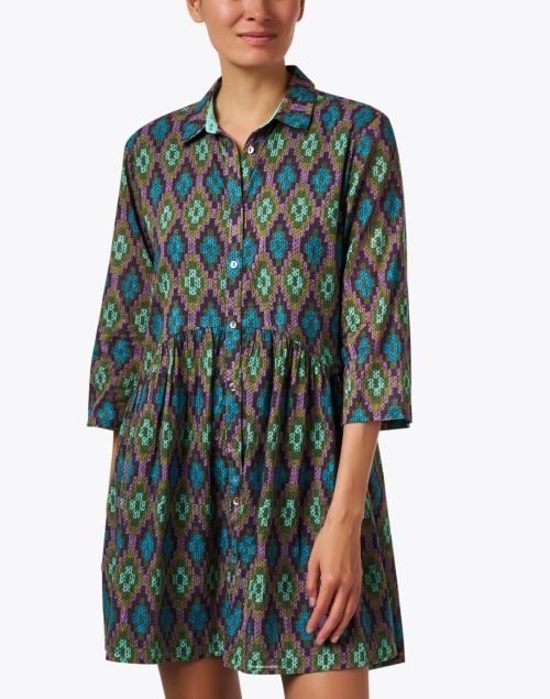 Front image - Ro's Garden - Deauville Green Argyle Print Shirt Dress