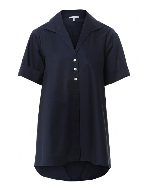 Product image - Hinson Wu - Betty Navy Short Sleeve Button Down Stretch Cotton Shirt