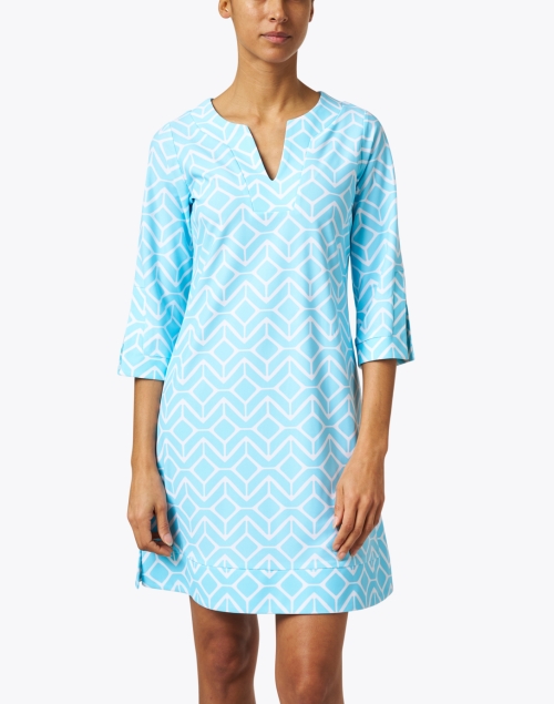 Front image - Jude Connally - Megan Aqua Blue Print Dress