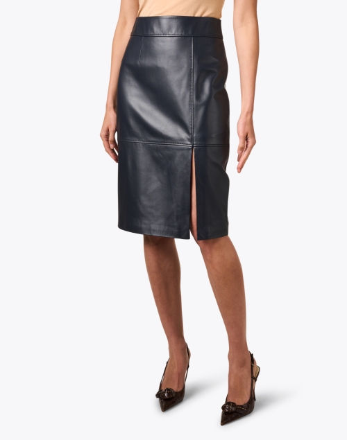 Front image - Boss - Setora Navy Leather Skirt