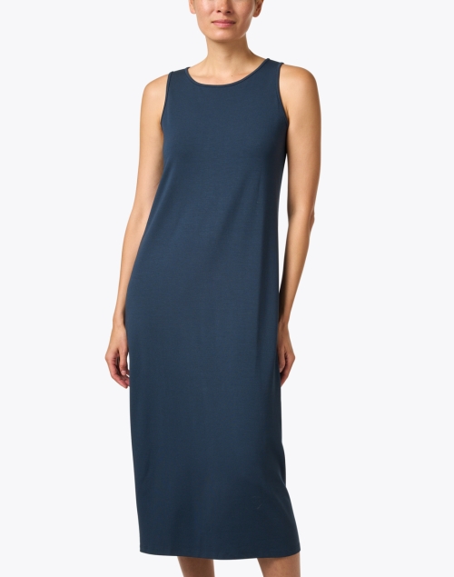 Front image - Eileen Fisher - Deep Blue Stretch Jersey Dress
