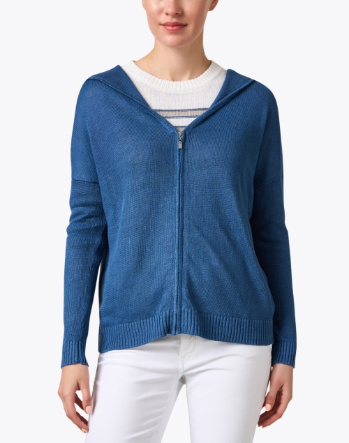 Front image - Kinross - Blue Linen Zip Hoodie Jacket