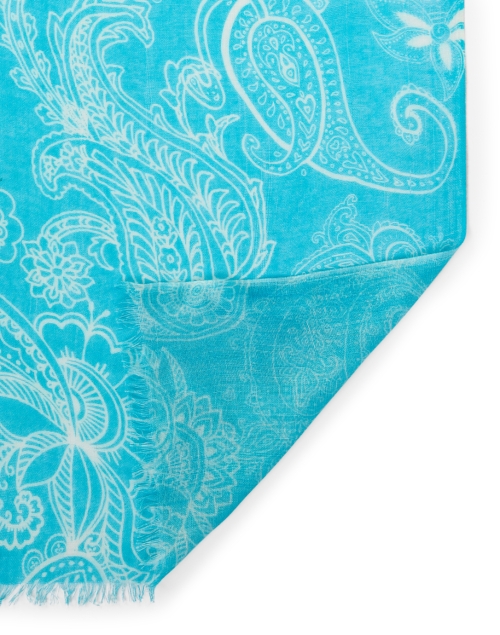 Back image - Pashma - Turquoise Paisley Print Cashmere Silk Scarf