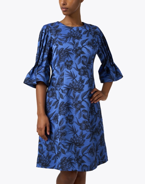 Front image - Bigio Collection - Blue and Black Floral Print Dress