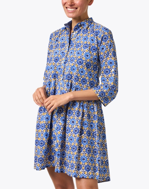 Front image - Ro's Garden - Deauville Blue Printed Shirt Dress