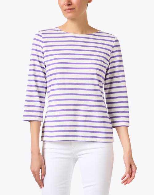 Front image - Saint James - Galathee White and Lavender Striped Shirt