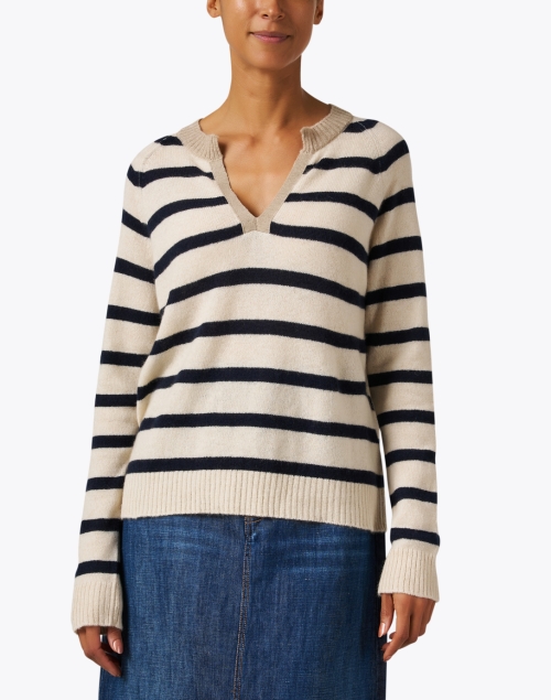 Front image - Jumper 1234 - Navy and Beige Striped Cashmere Sweater