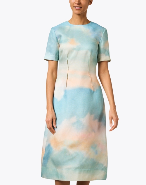 Front image - Lafayette 148 New York - Multi Sky Print Silk Dress 