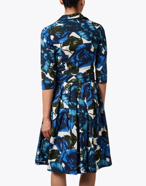 Back image - Samantha Sung - Audrey Blue Floral Print Stretch Cotton Dress