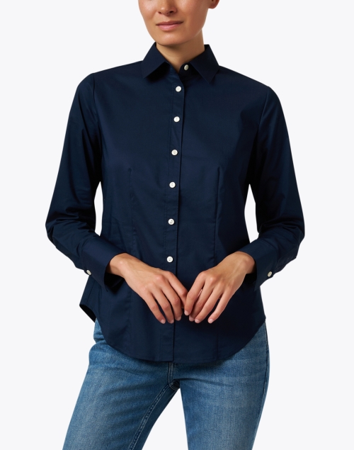 Front image - Hinson Wu - Diane Navy Button Front Blouse