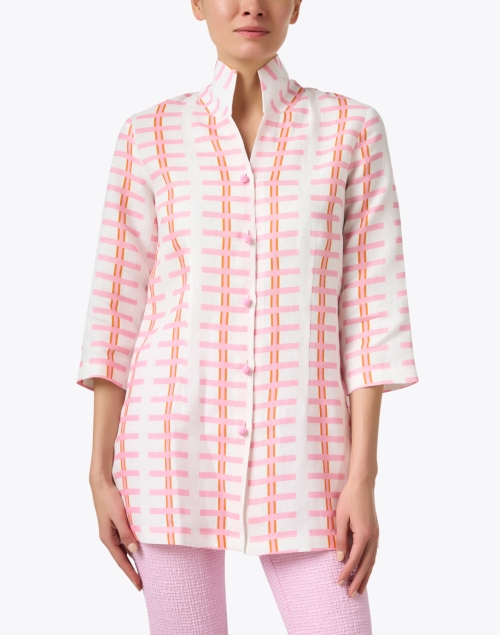 Front image - Connie Roberson - Rita Pink Print Linen Jacket