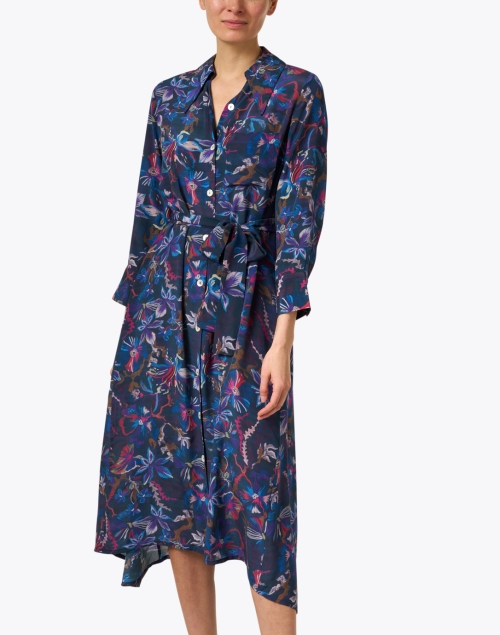 Front image - Chufy - Ella Silk Blue Printed Dress