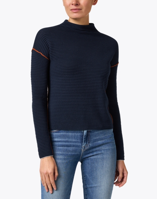 Front image - Lisa Todd - Navy Cotton Rib Knit Sweater