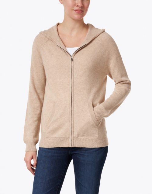 Front image - Chinti and Parker - Oatmeal Beige Cashmere Zip Up Hoodie