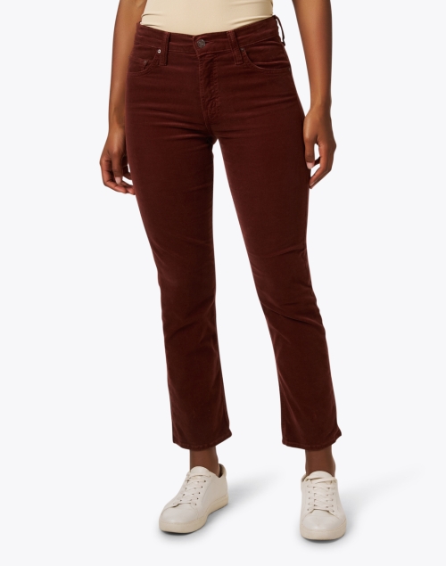 Front image - Mother - The Rider Burgundy High-Waisted Ankle Jean