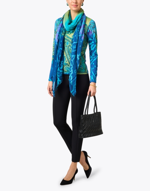 Blue and Green Paisley Print Cashmere Silk Sweater