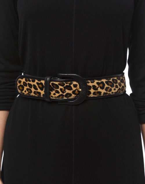 Leopard Calf Hair Belt with Black Leather Piping