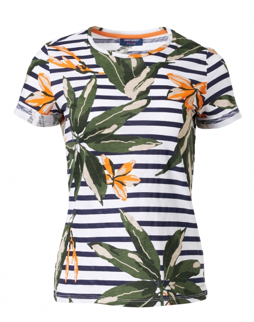Saint James - Liliane White and Navy Floral Printed Cotton Top 
