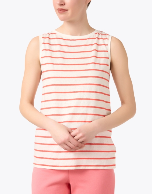 Front image - Majestic Filatures - Coral and White Striped Linen Top