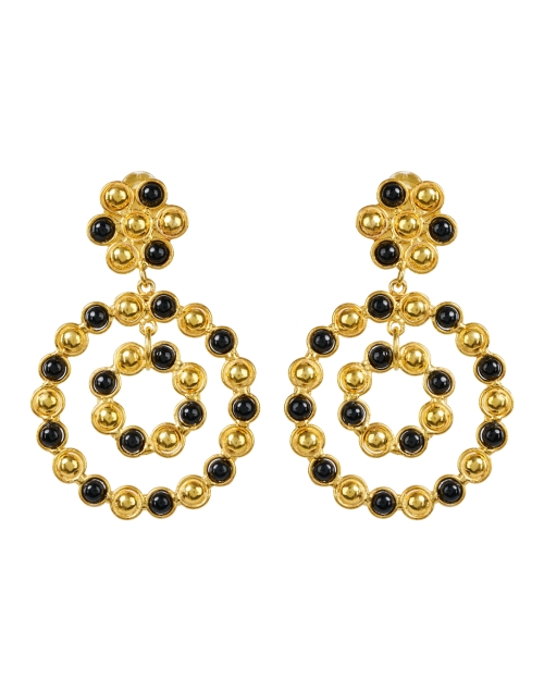 Sylvia Toledano Large Flower Candies Gold and Onyx Drop Earrings 
