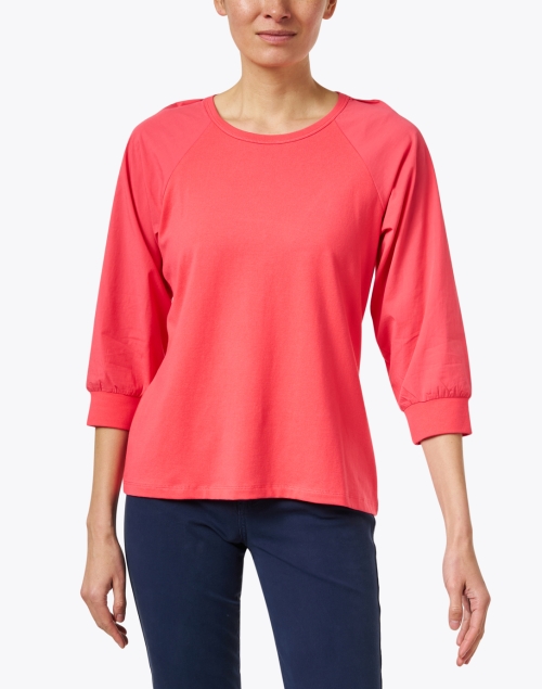 Front image - E.L.I. - Coral Cotton Puff Shoulder Top