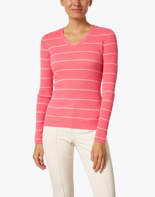 Kinross - Pink and Beige Stripe Silk Cashmere Sweater