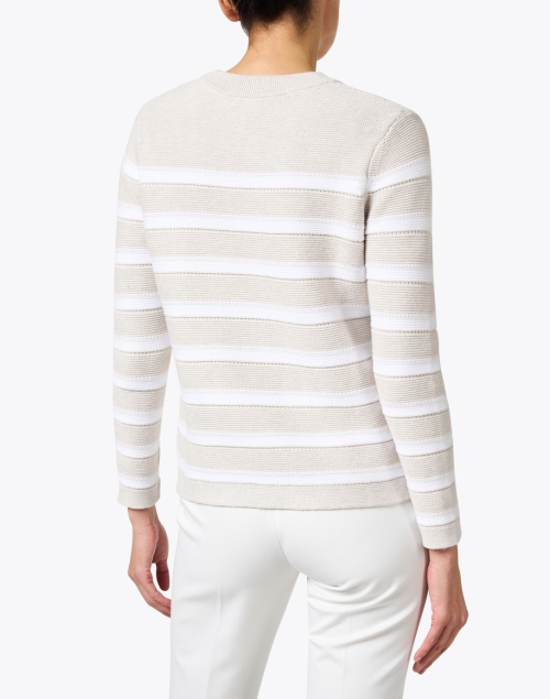 Back image - Kinross - Beige and White Cotton Garter Stitch Stripe Sweater