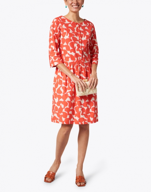 Orange and Beige Abstract Printed Cotton Dress 