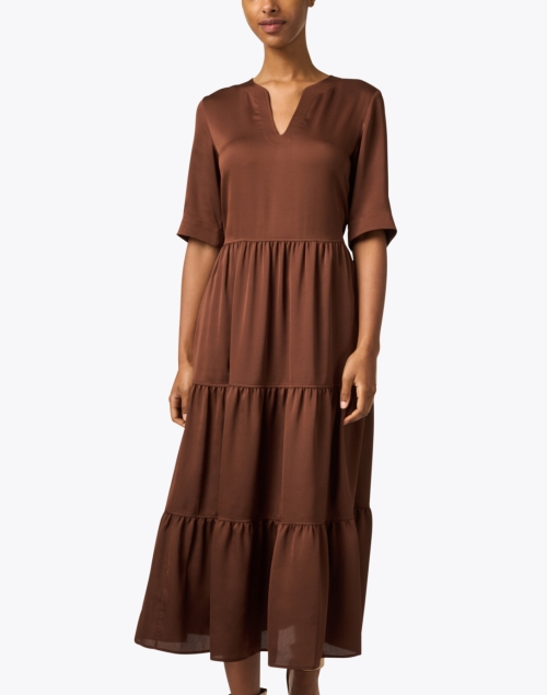 Front image - Lafayette 148 New York - Selma Brown Satin Tiered Dress