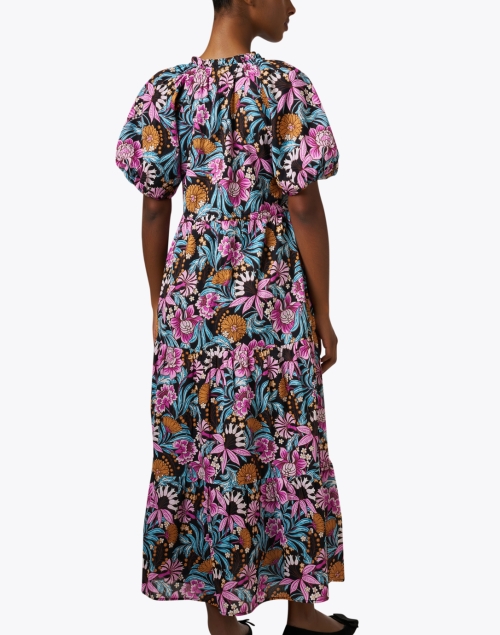 Back image - Banjanan - Poppy Black Floral Print Cotton Dress