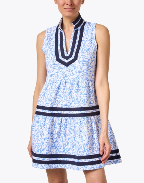 Front image - Sail to Sable - Blue Floral Cotton Tunic Dress