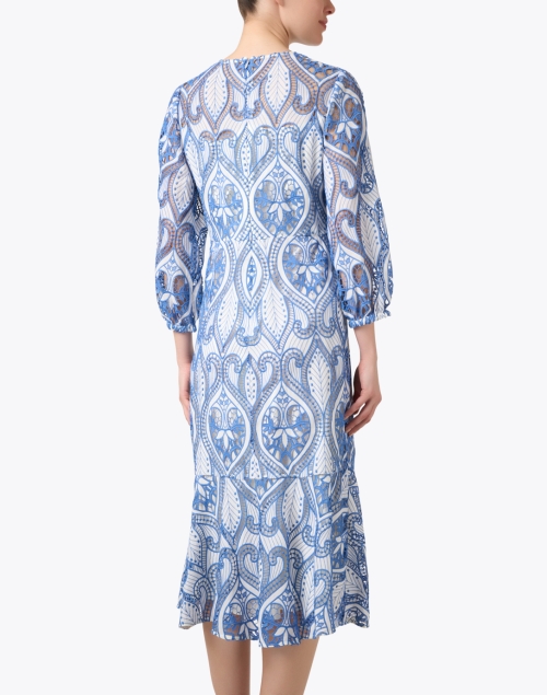 Back image - Shoshanna - Adella Ivory and Blue Embroidered Dress