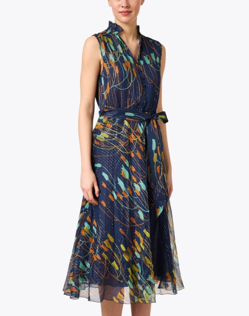 Front image - Santorelli - Navy Floral Silk Dress