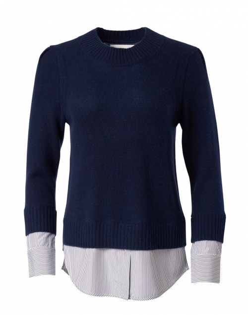 Product image - Brochu Walker - Eton Navy Wool Cashmere Sweater with Blue Stripe Underlayer