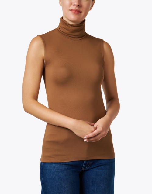 Front image - Majestic Filatures - Camel Soft Touch Sleeveless Turtleneck Top