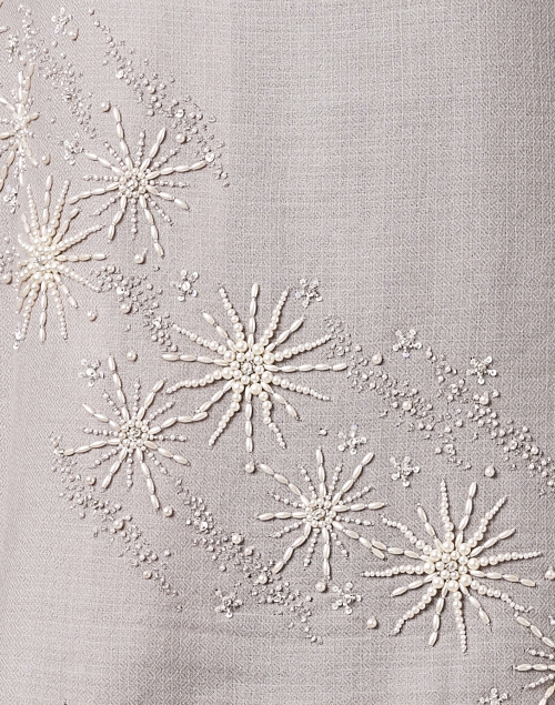 Fabric image - Janavi - Grey Embroidered Merino Wool Scarf 