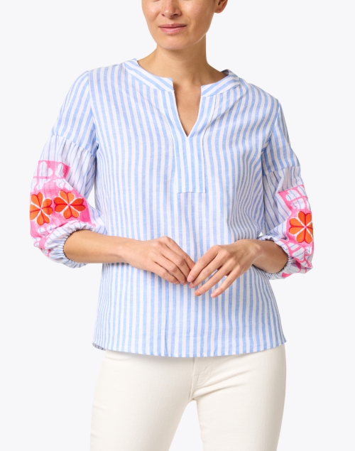Front image - Vilagallo - Blue Striped Embroidered Blouse