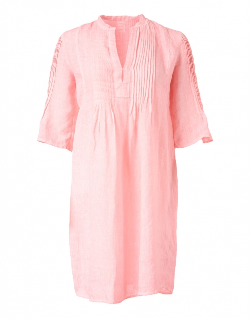 120% Lino Rose Pink Linen Pintucked Dress