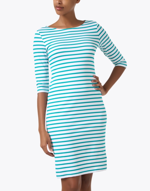 Front image - Saint James - Propriano Green and White Striped Dress