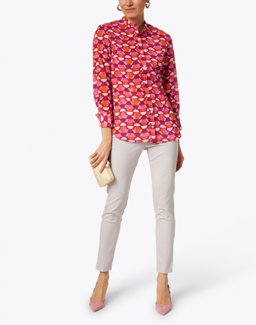 Alfreda Pink and Orange Geometric Cotton Voile Shirt 