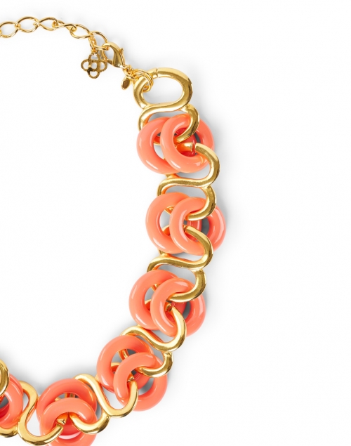 Fabric image - Kenneth Jay Lane - Coral and Gold Resin Rings Link Necklace