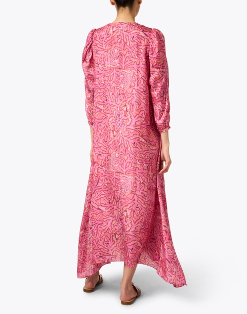 Back image - Chufy - Mila Pink Print Silk Maxi Dress