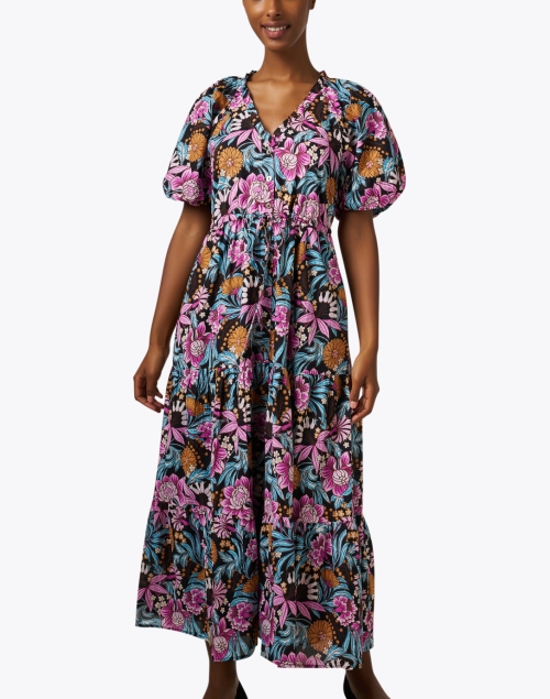 Front image - Banjanan - Poppy Black Floral Print Cotton Dress