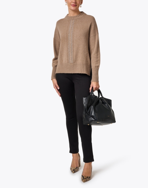 Tan Metallic Stripe Wool Silk Sweater