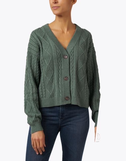 Front image - Margaret O'Leary - Killarney Green Cotton Cable Cardigan