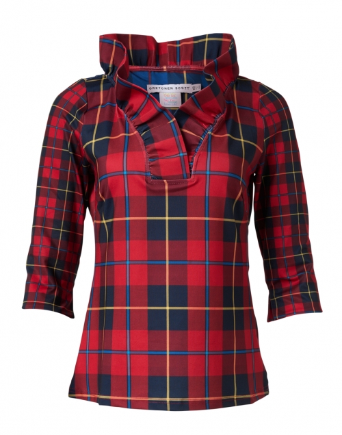 Product image - Gretchen Scott - Plaidly Red Plaid Ruffle Neck Top